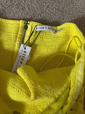 Alice + Olivia Neon Yellow Textured peplum top